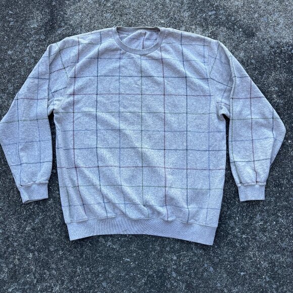 Vintage Grandpa Sweatshirt Adult XL Gray Plaid 90s Y2K Preppy - Picture 1 of 8